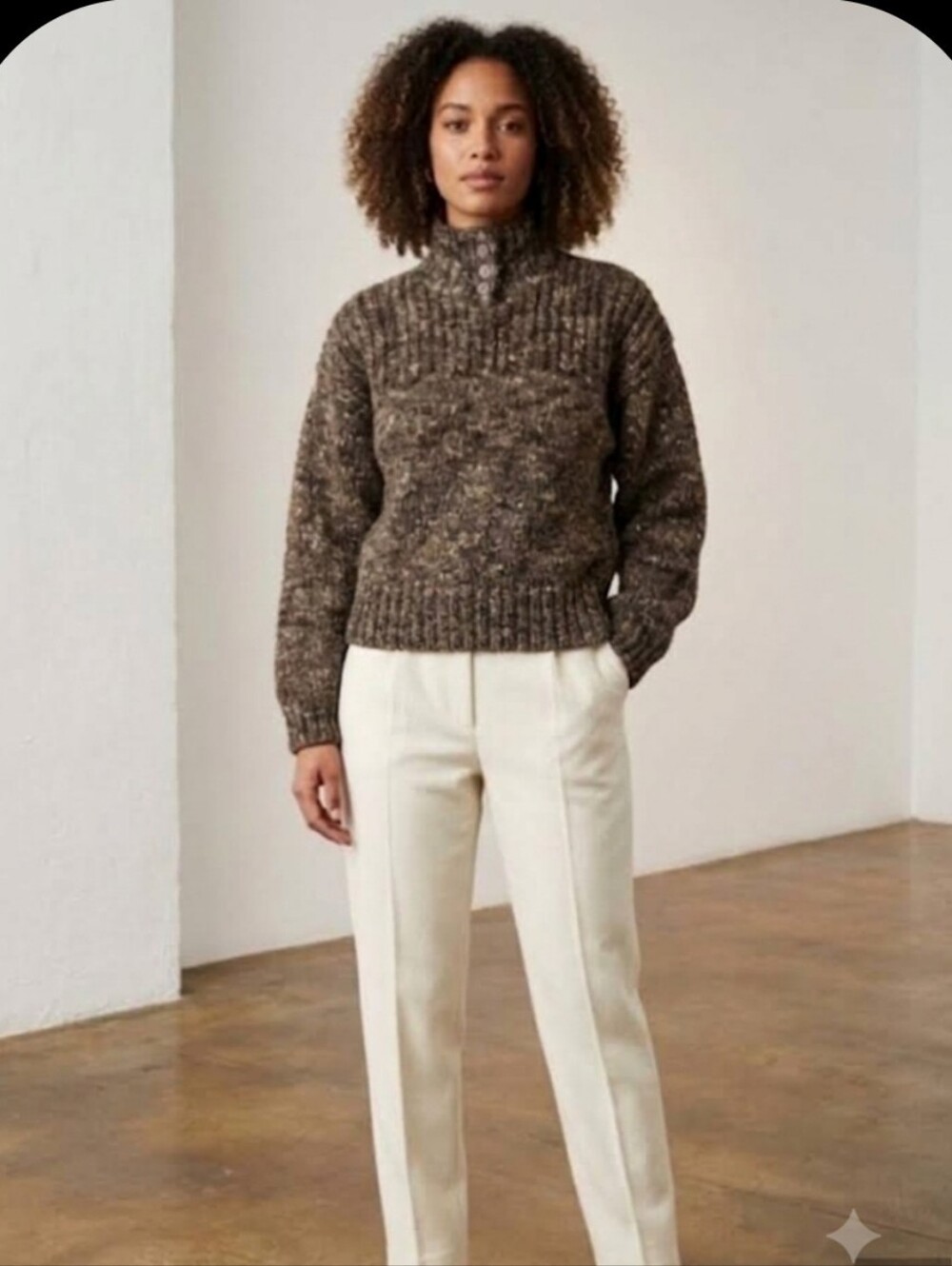 Vtg brown marled chunky knit cropped sweater L DD Sloane
